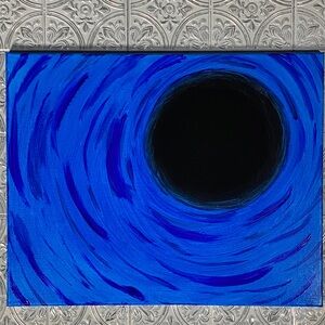 Abstract Blue Black Swirl Vortex Painting Energy Vibe Canvas Artwork 20 X 16